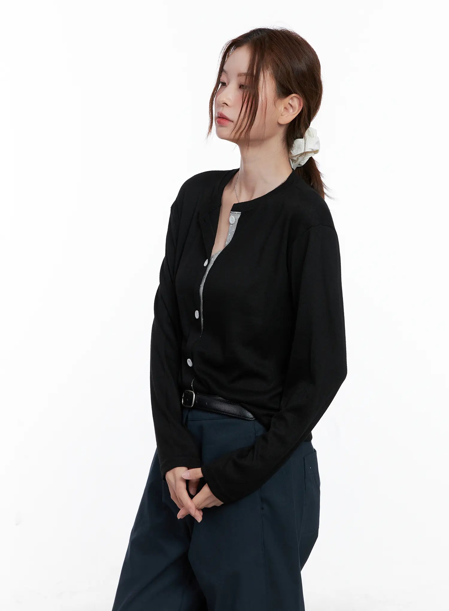 Polka-Dot Detail Button-Up Cardigan CG521