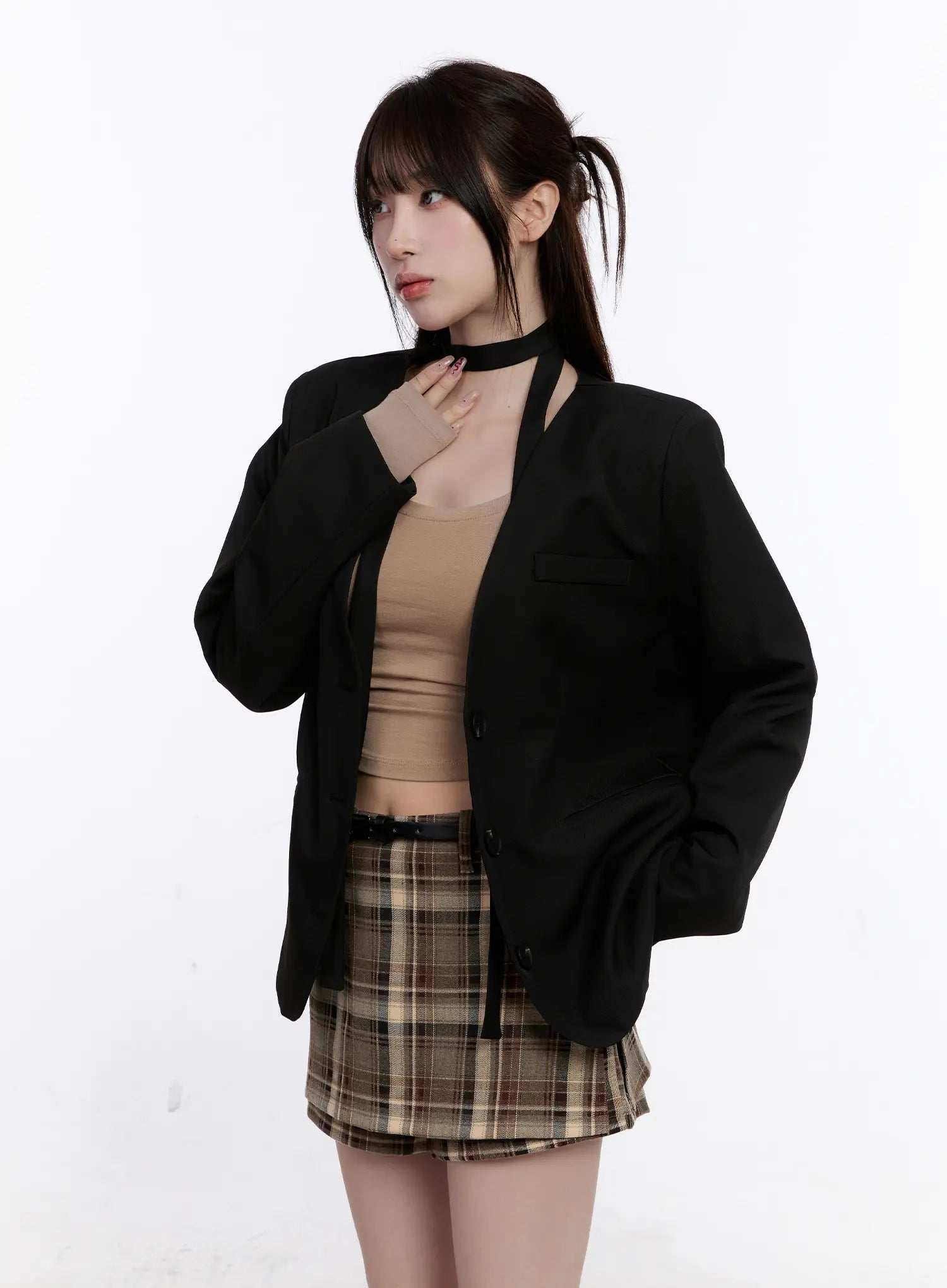 Chic Shoulder Pad Tie Blazer CO501