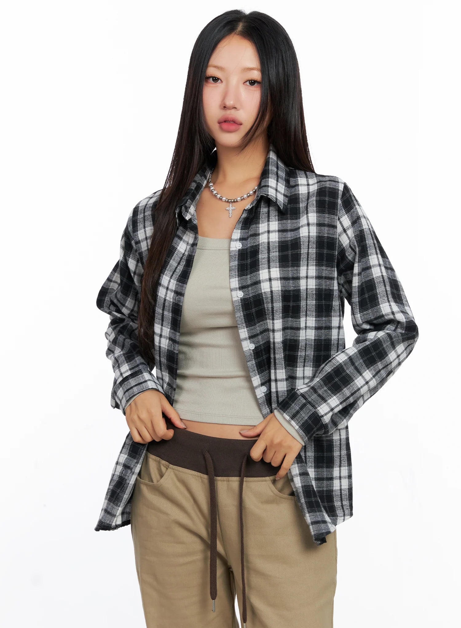 Oversized Plaid Long Sleeve Flannel Shirt CO515