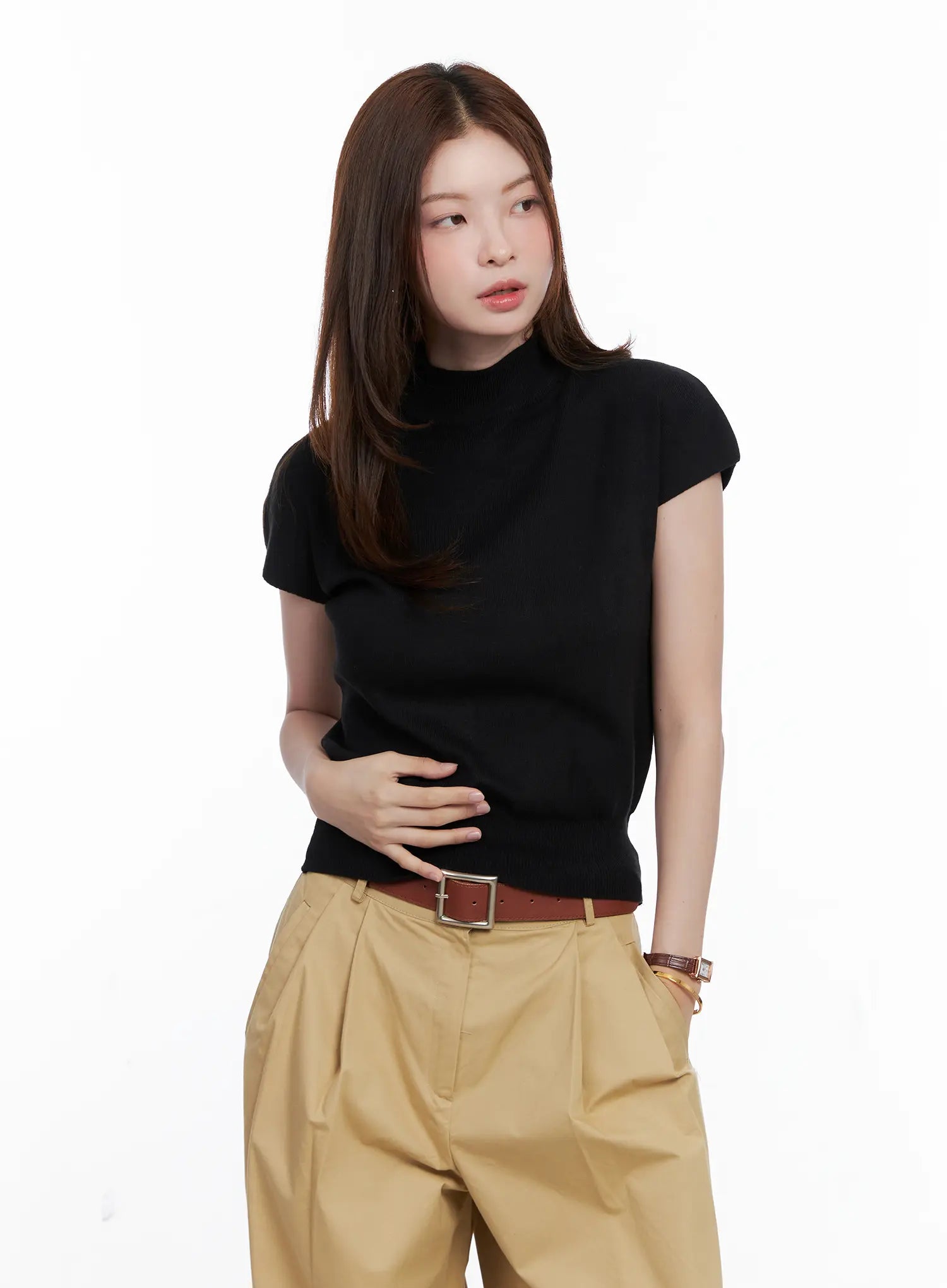 Mock Neck Short Sleeve Knit Top CG520