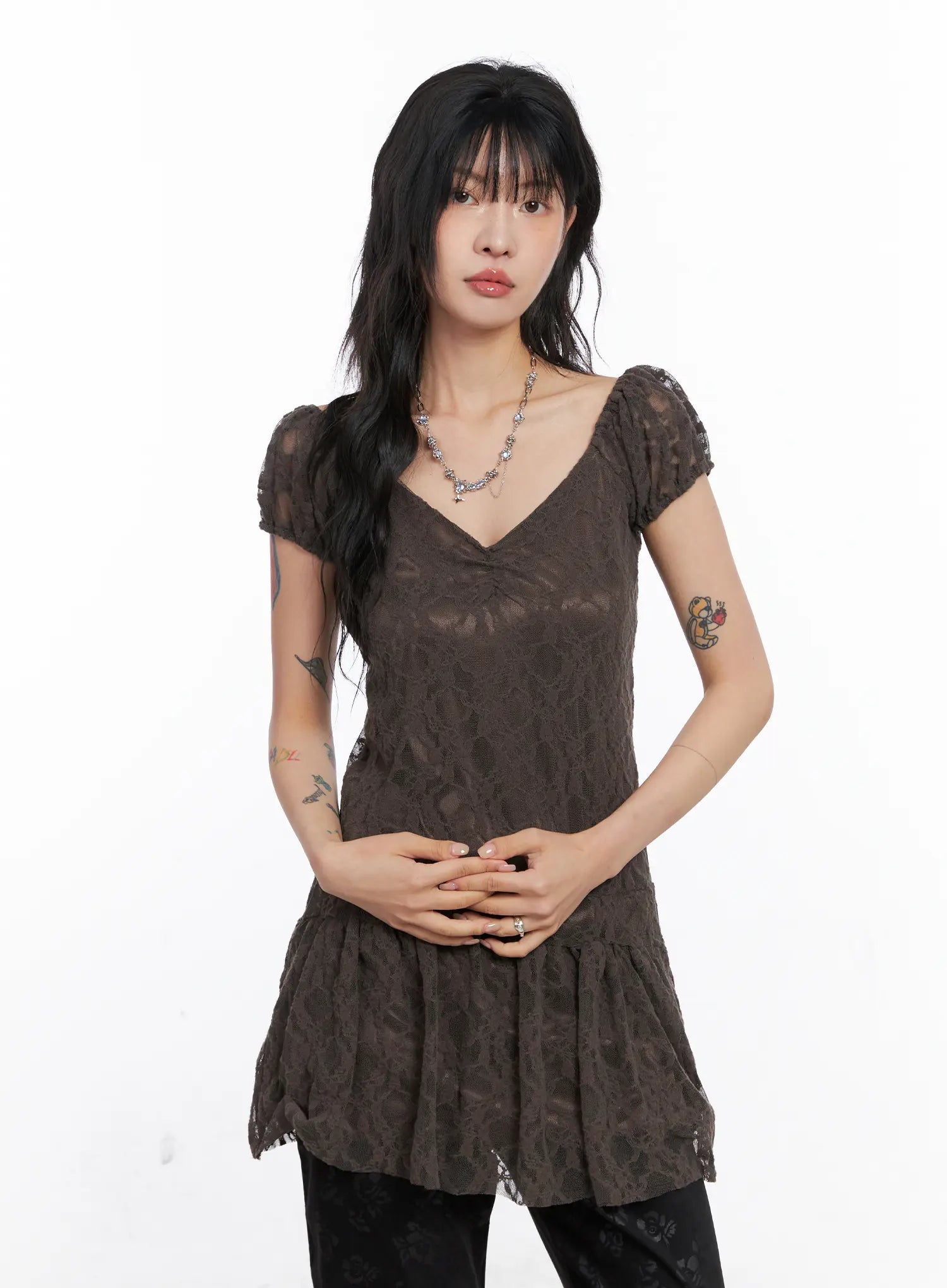 Lace Shirred Mini Dress CO507