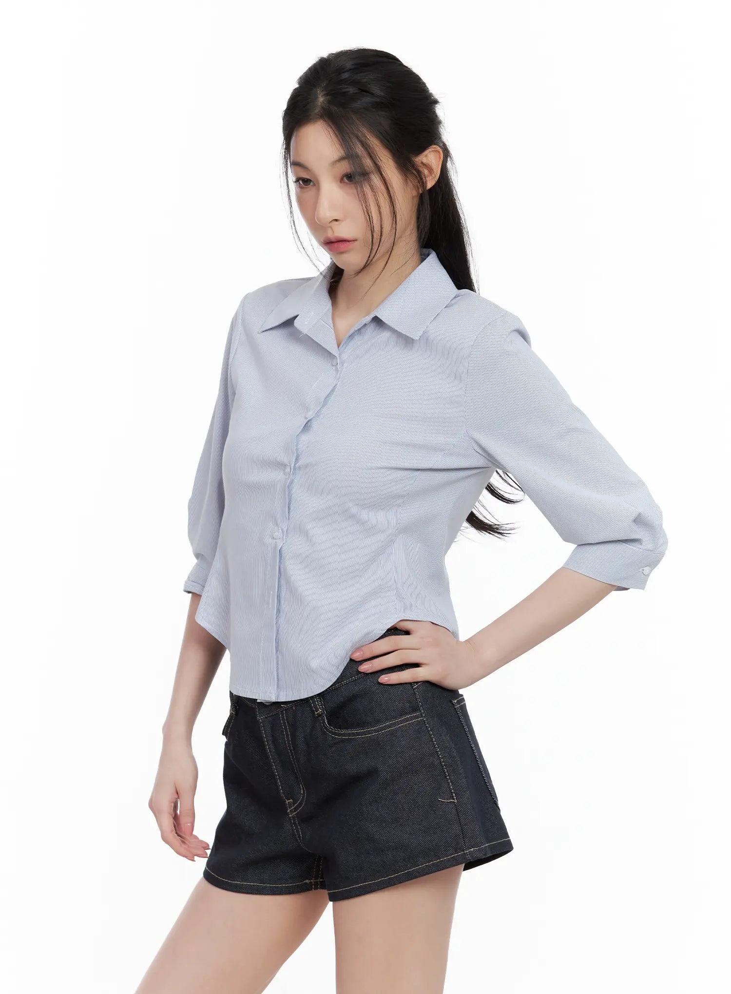 Striped Half-Sleeve Slim-Fit Collared Shirt CL501