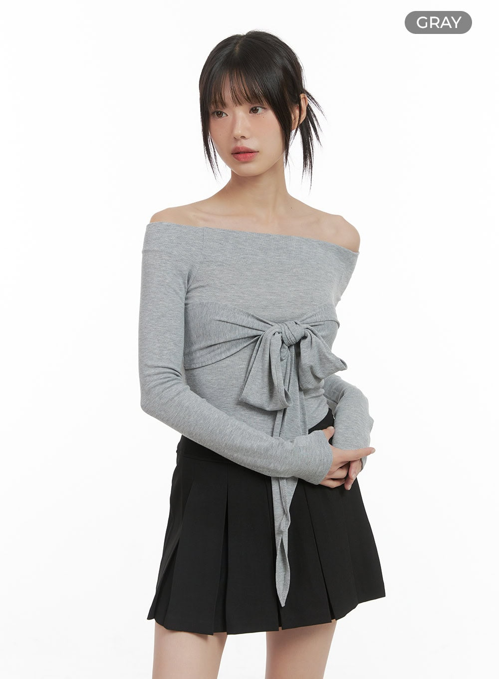 Ribbon-Tie Off Shoulder Crop Top CS412