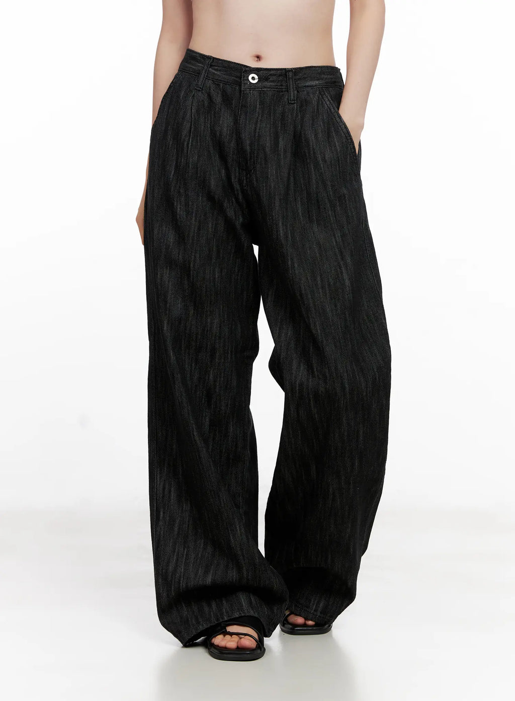 Yuha Wide-Leg Pintuck Denim Jeans CL523