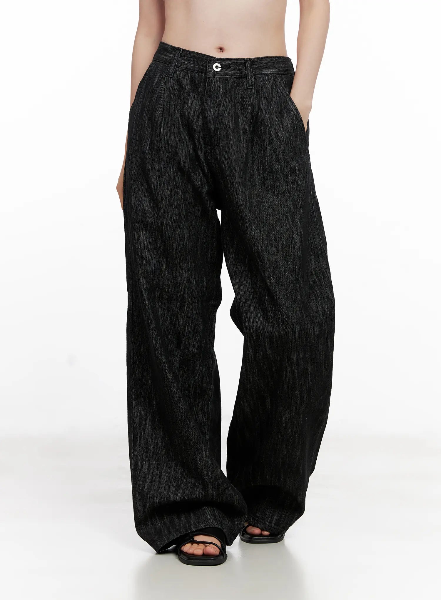 Yuha Wide-Leg Pintuck Denim Jeans CL523