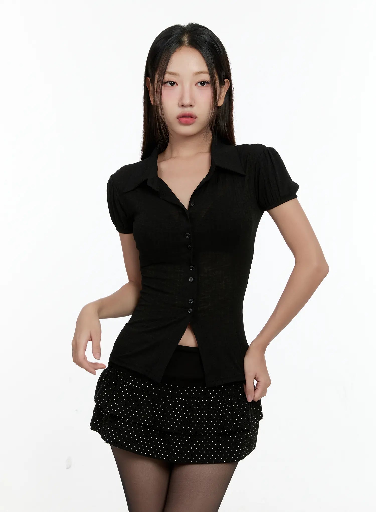 Sheer Button-Up Collared Top CL531