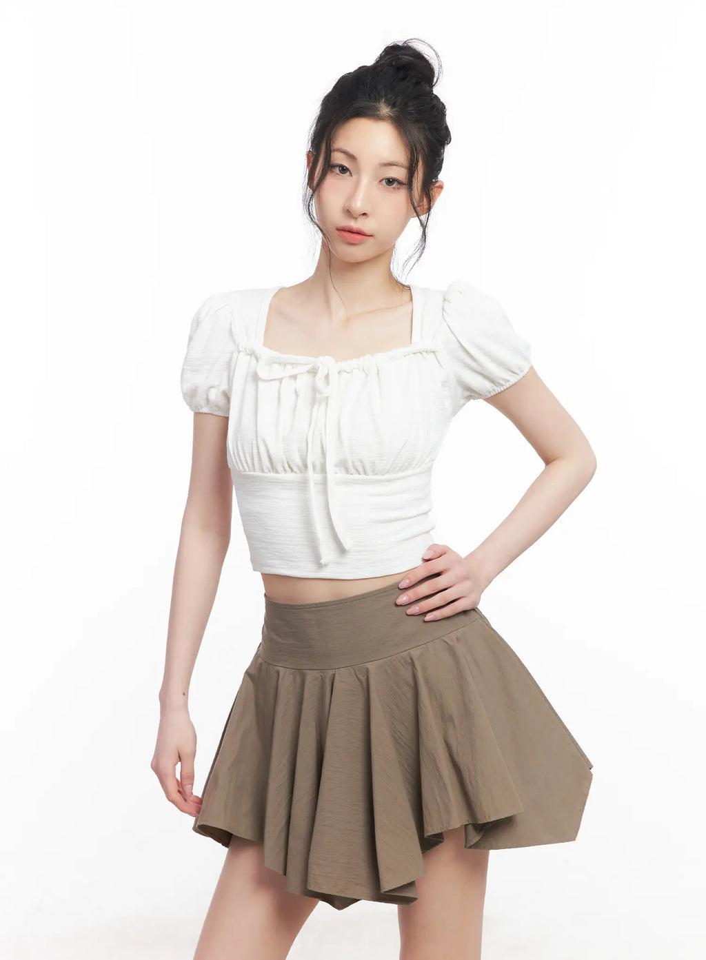 Puff Sleeve Square Neck Crop Top CU510