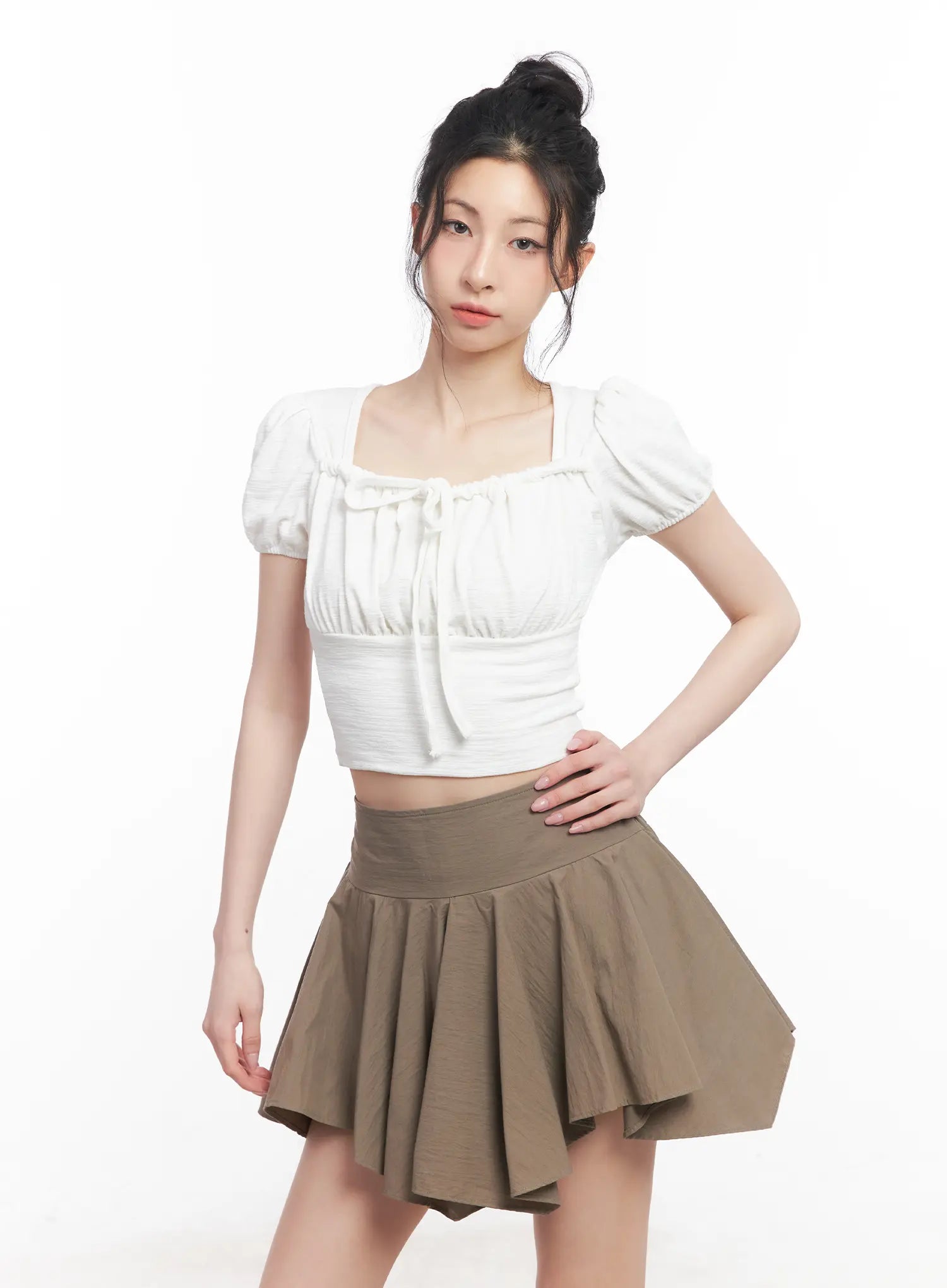 Puff Sleeve Square Neck Crop Top CU510
