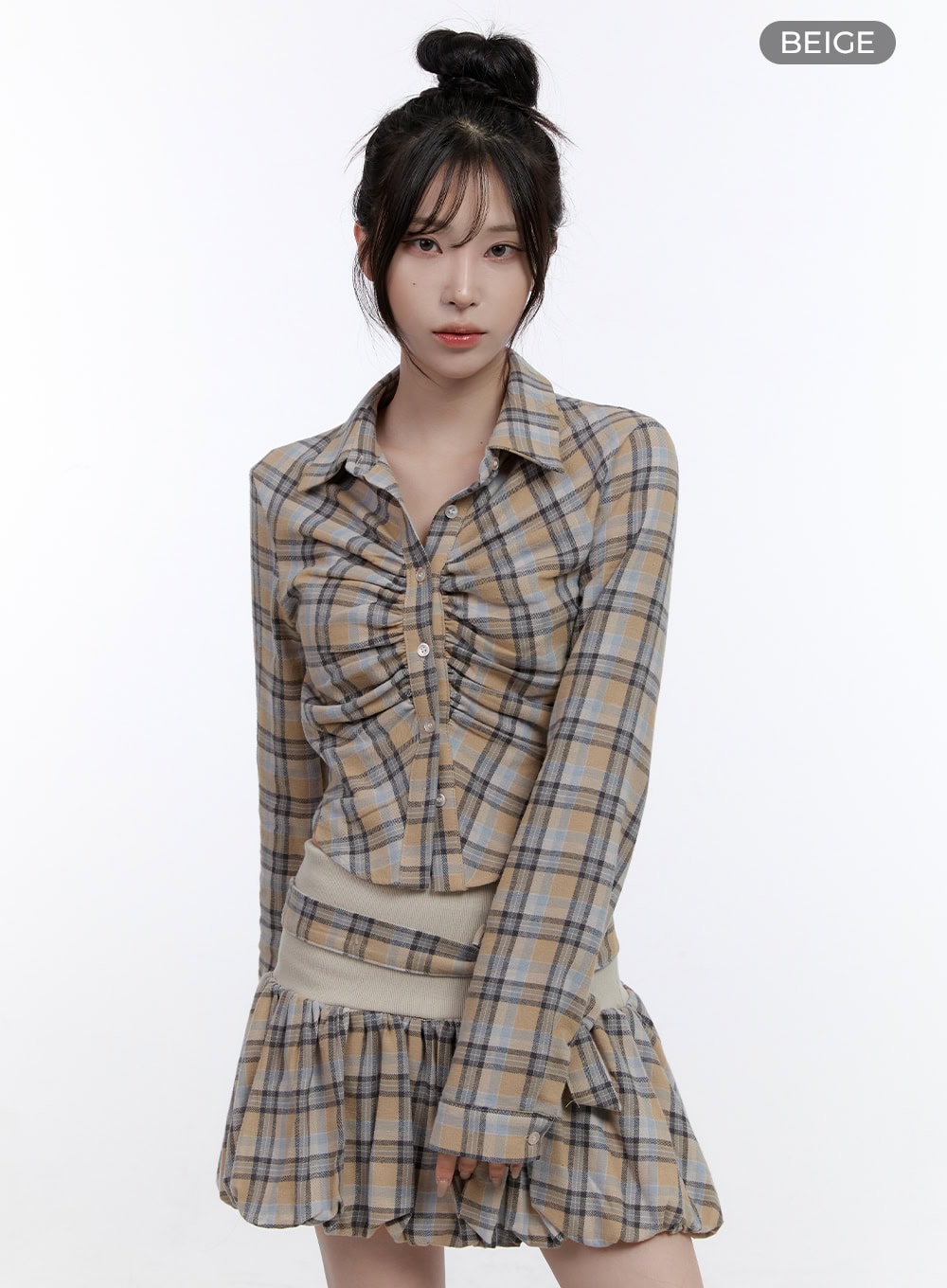 Shirred Crop Check Shirt CO418