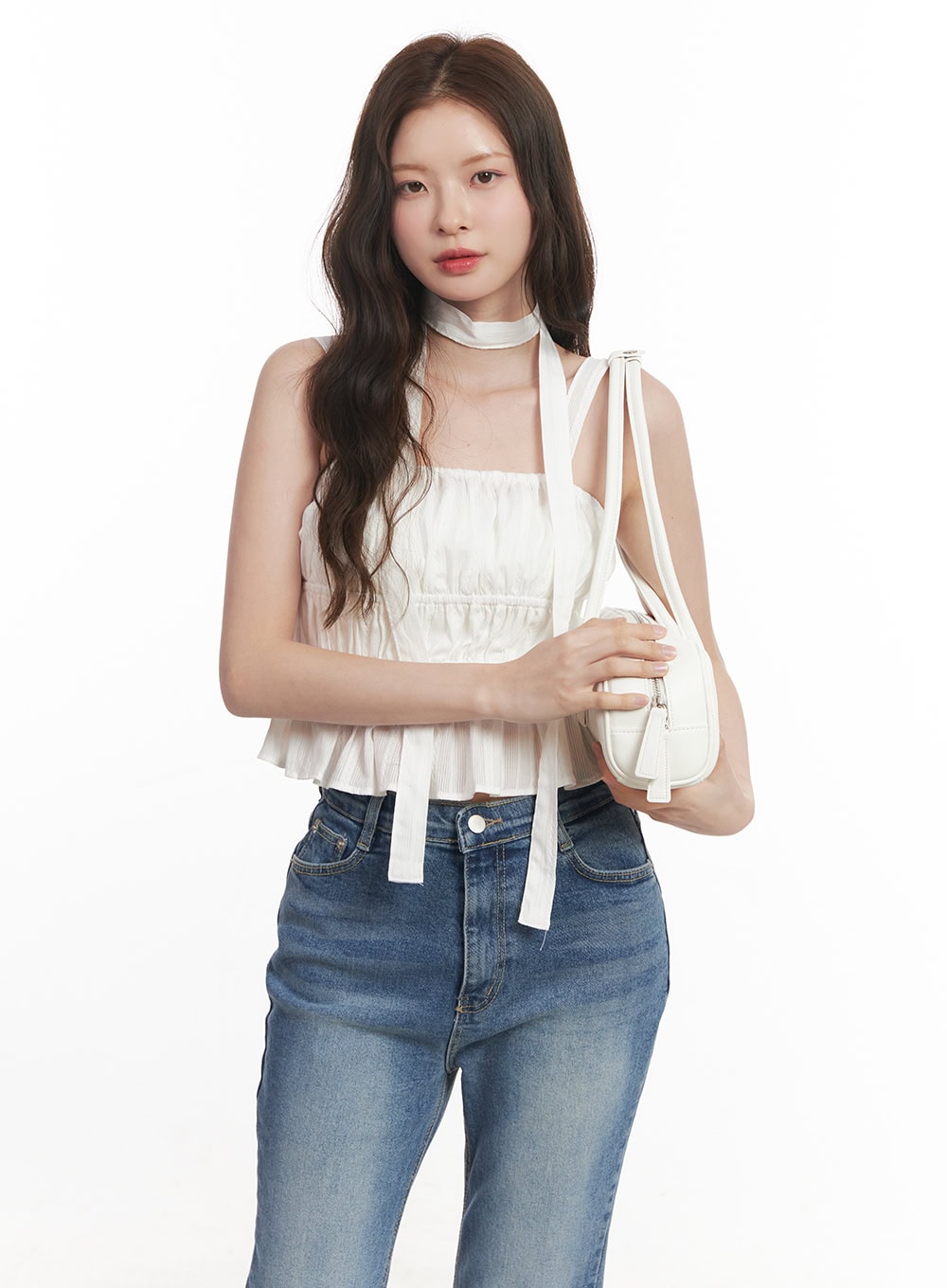 Flirty Frill Crop Cami Top with Scarf CA501