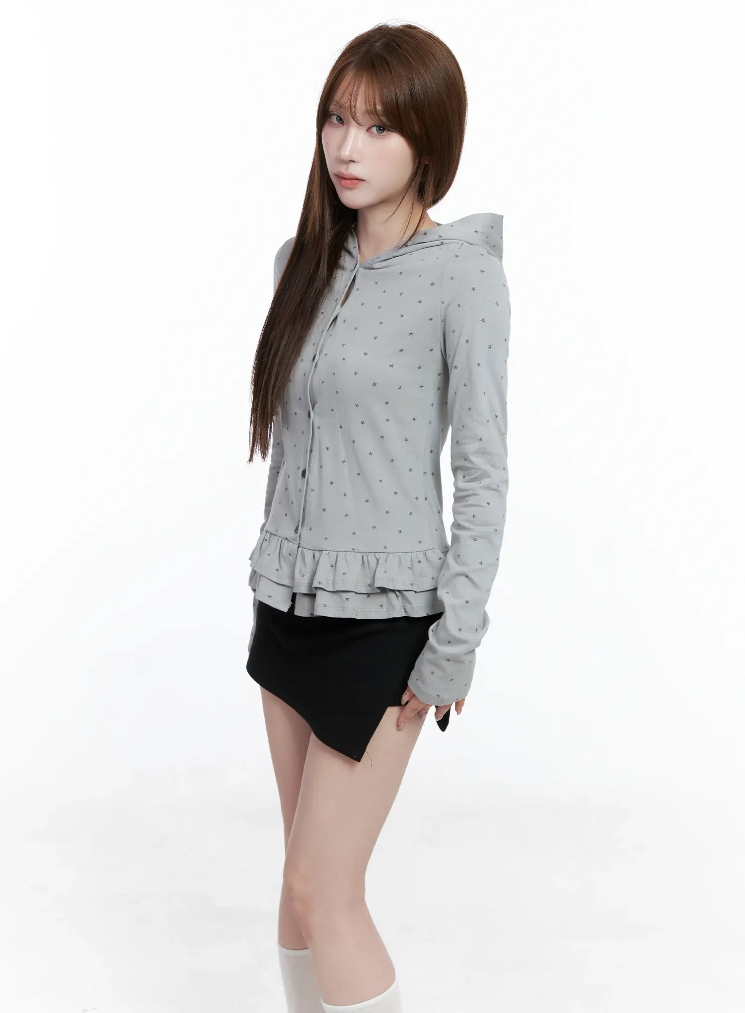 Ruffle Polka-Dot Hooded Cardigan CS501