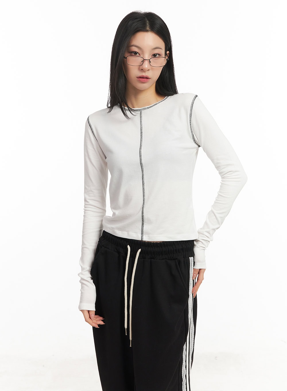 Stitched Long Sleeve Crop Top CM504