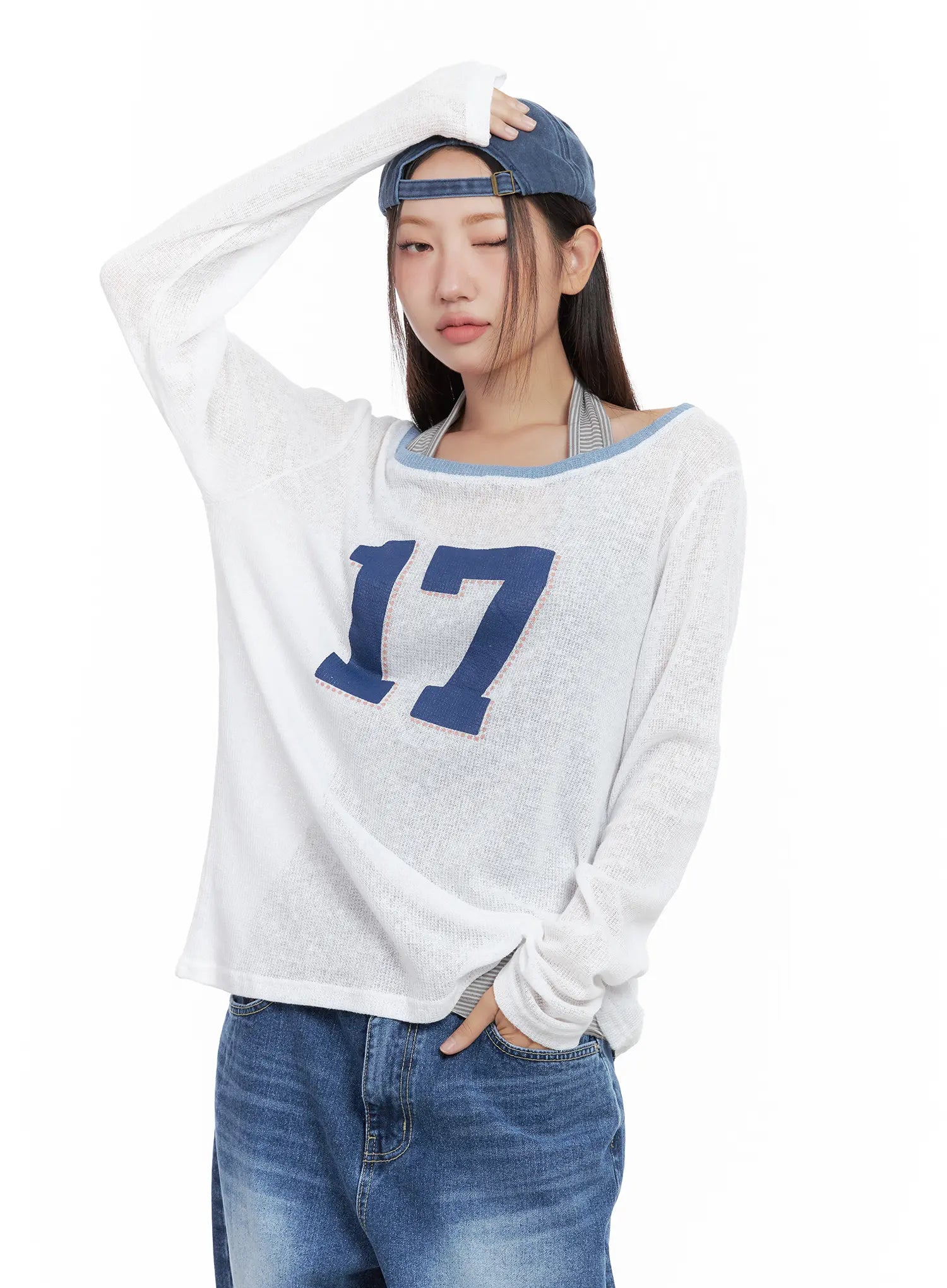 Graphic Linen Loose-Fit Long-Sleeve Tee CL509