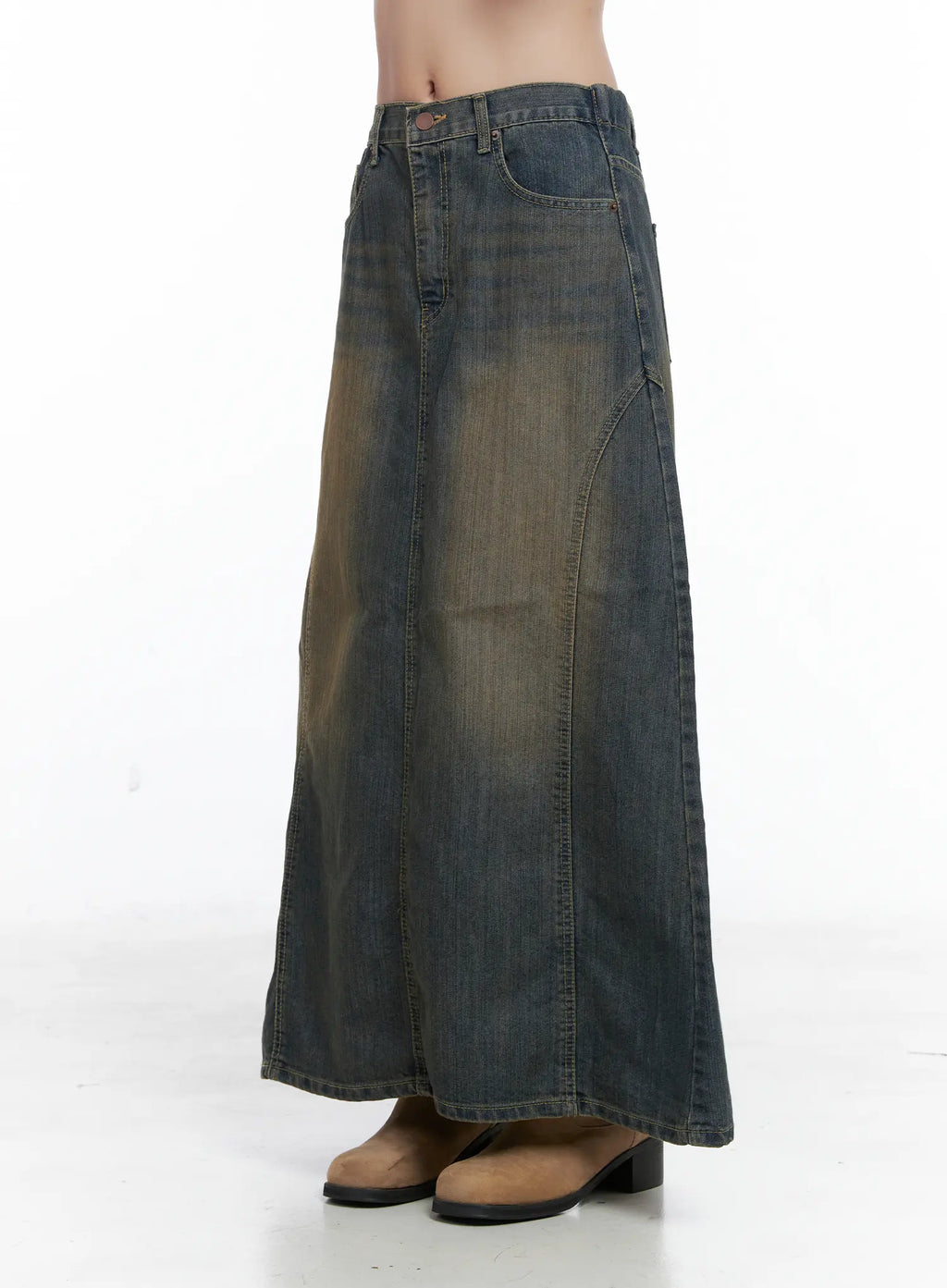 Clay Wash Denim Maxi Skirt CS503