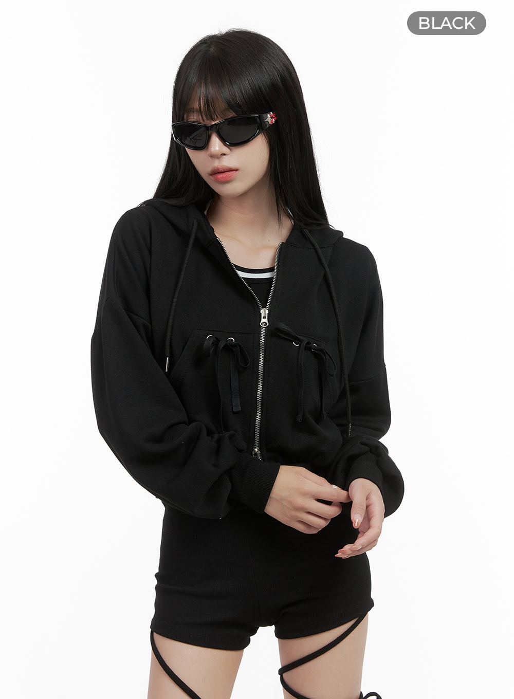 Ribbon Zip Hood Sweatshirt CS419