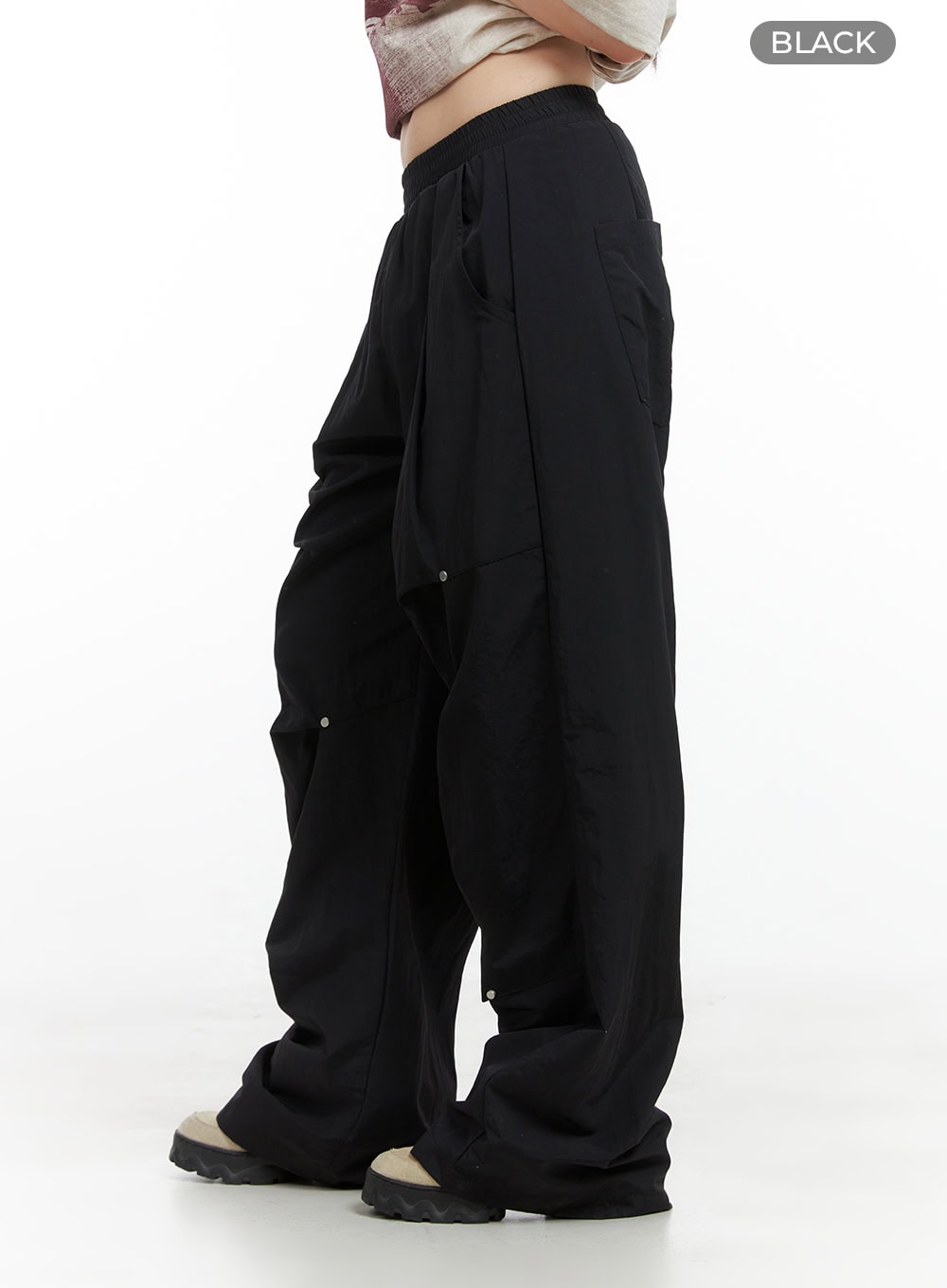 Stud Banded Nylon Wide Leg Pants CG409