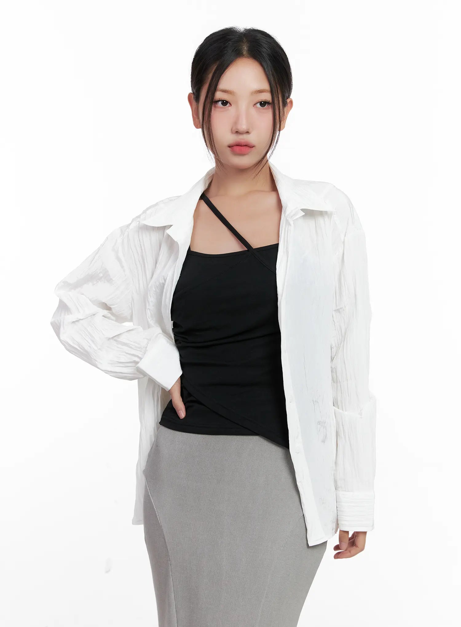 White Button-Up Long Sleeve Shirt CL518
