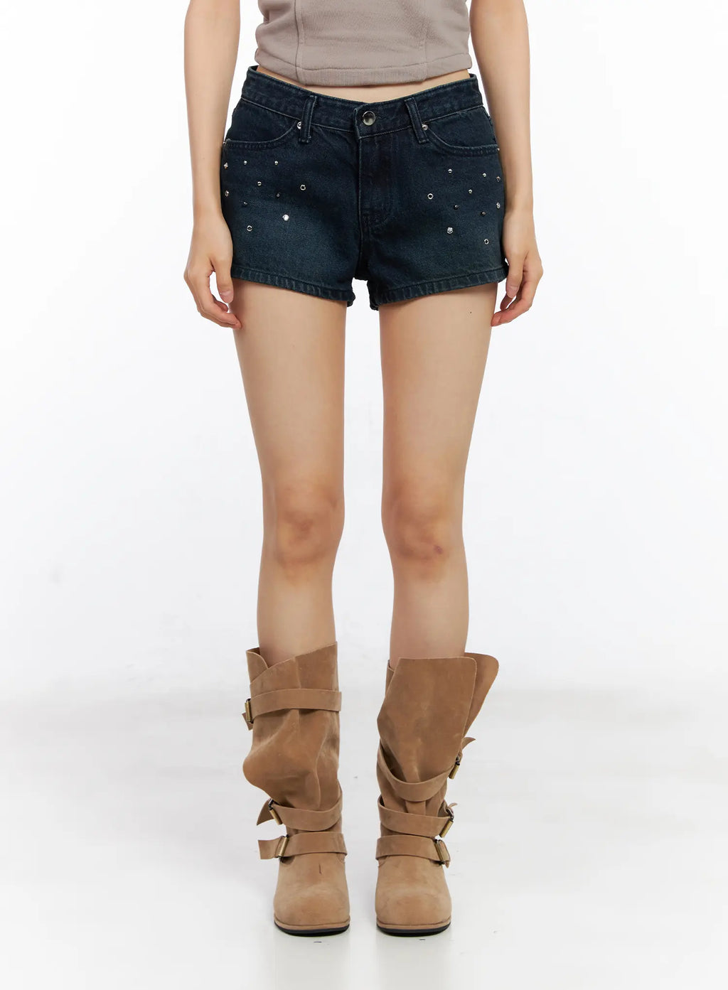 Studded Washed Denim Shorts CL530