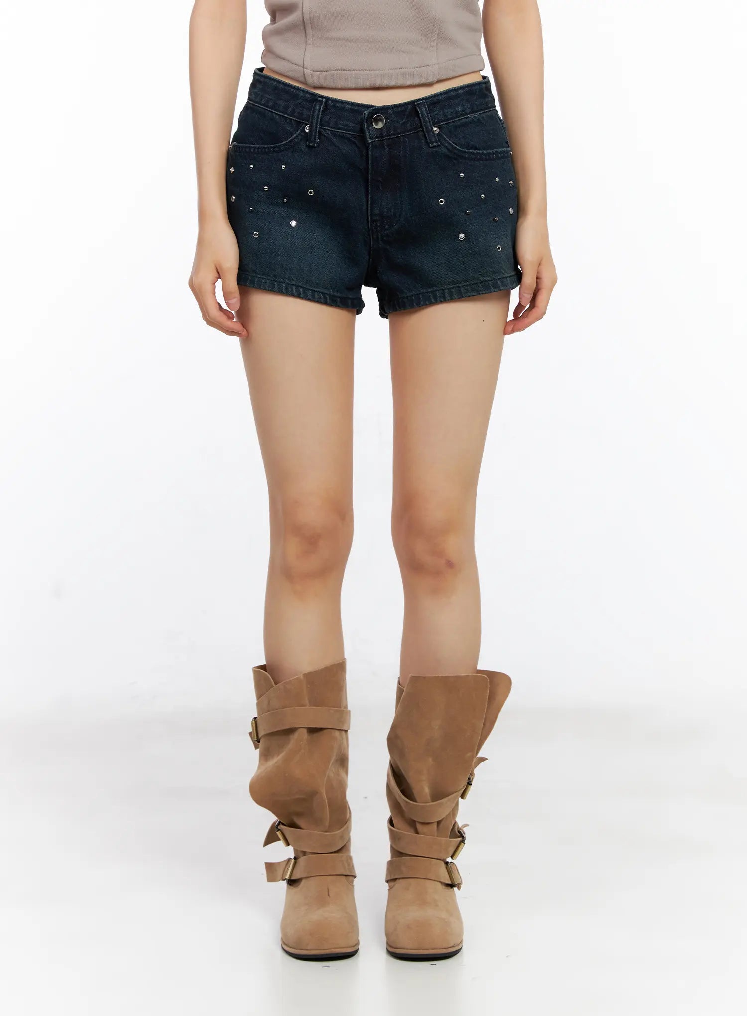 Studded Washed Denim Shorts CL530