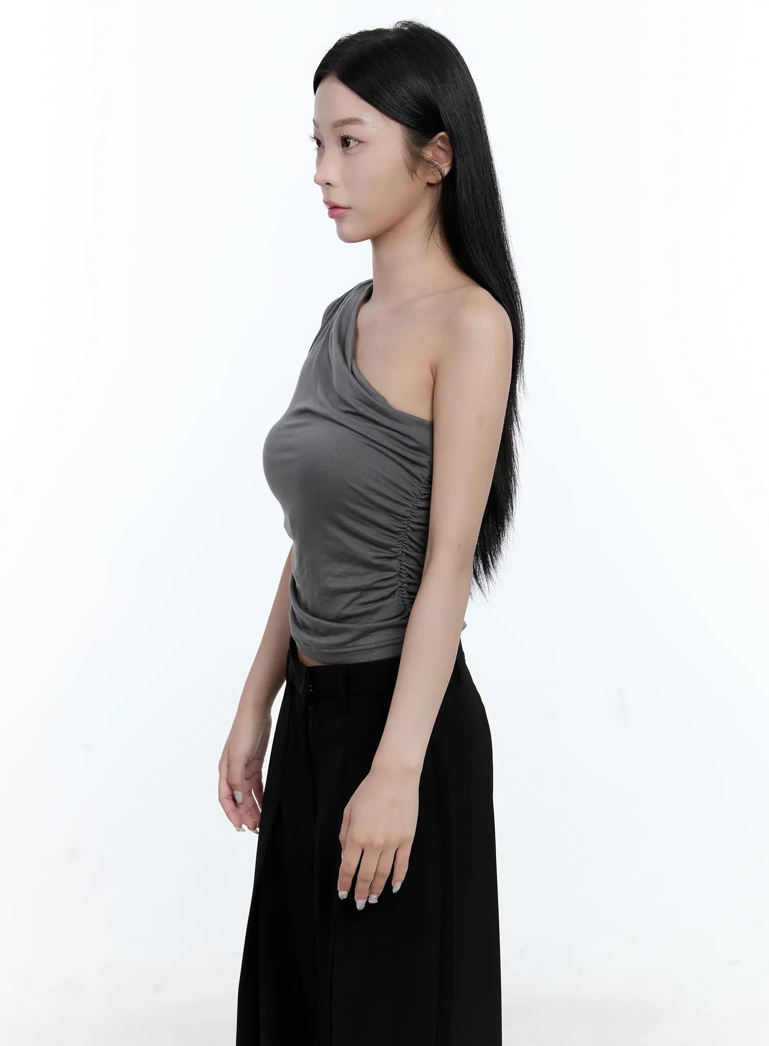 Asymmetric Ruched One-Shoulder Top CL530