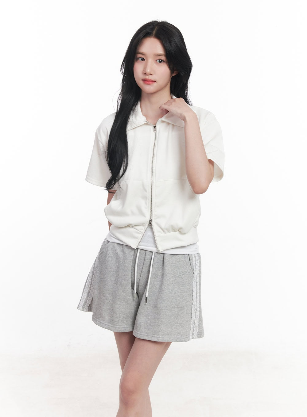 Collared Zip-Up Crop Top CY523