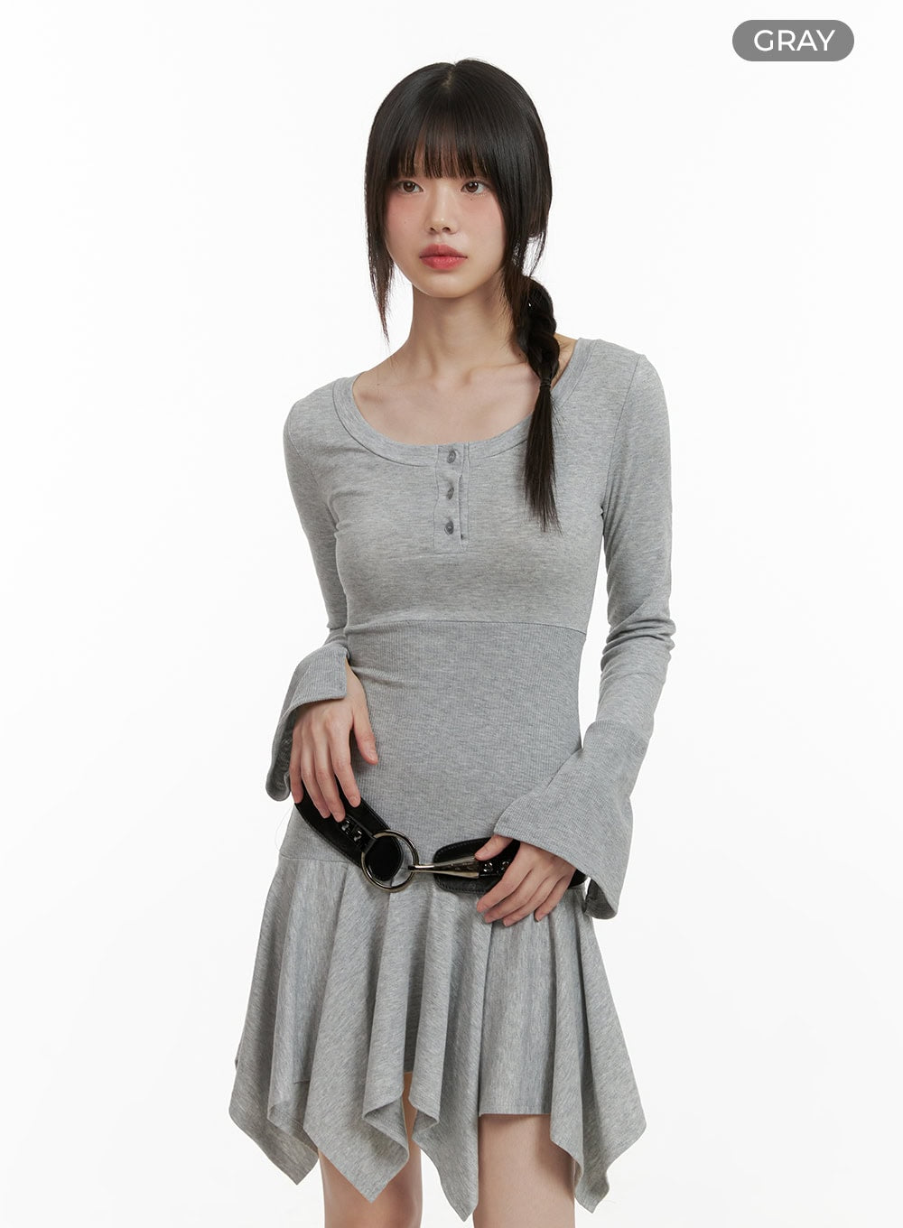 Scoop Neck Buttoned Mini Dress CY428