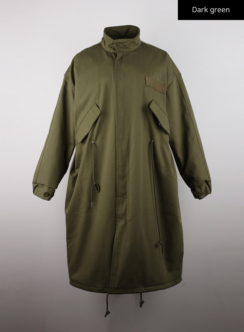 Collar Solid Zipper Drawstring Long Jacket CD328