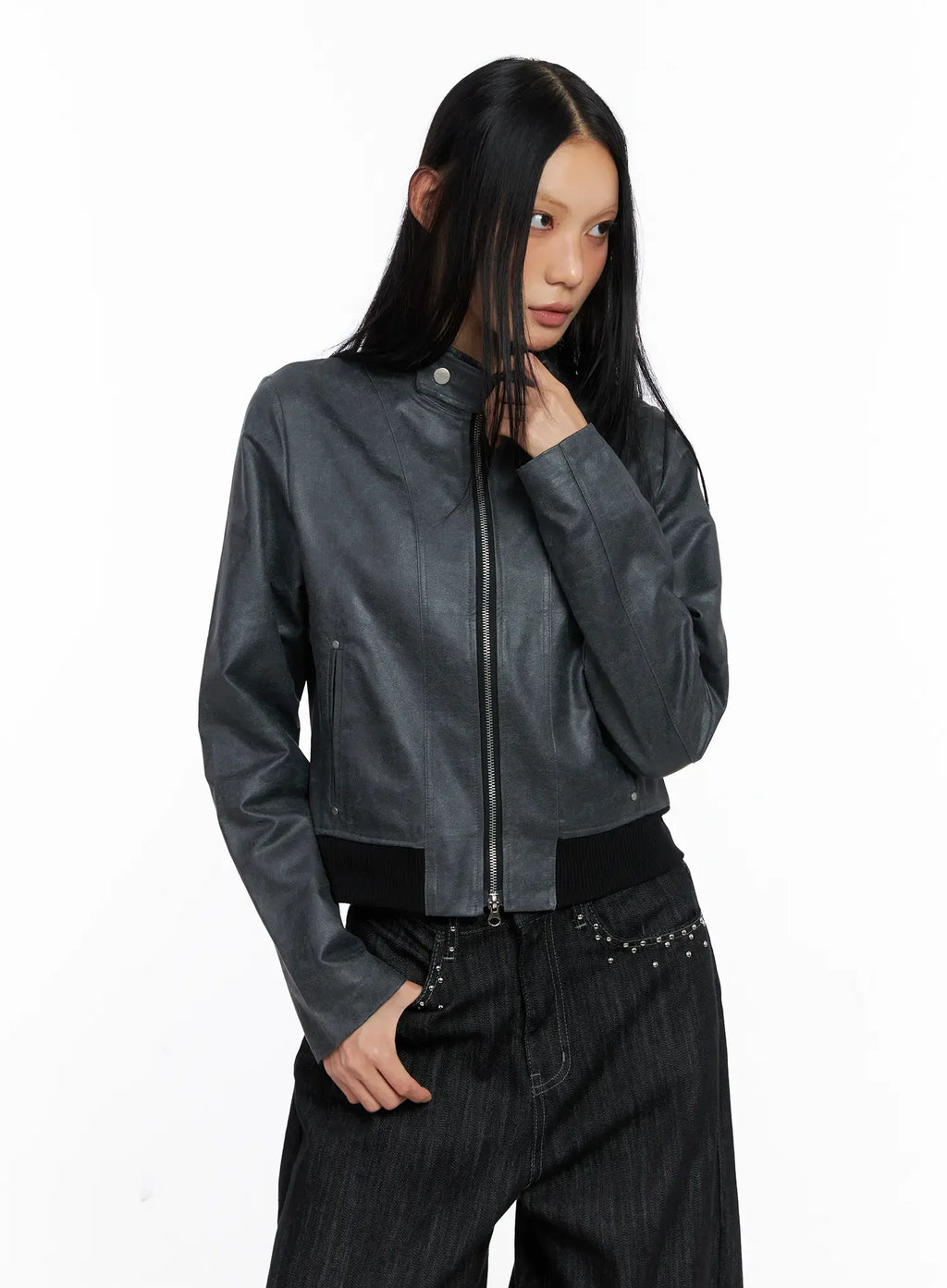 Cropped Faux Leather Jacket CS509