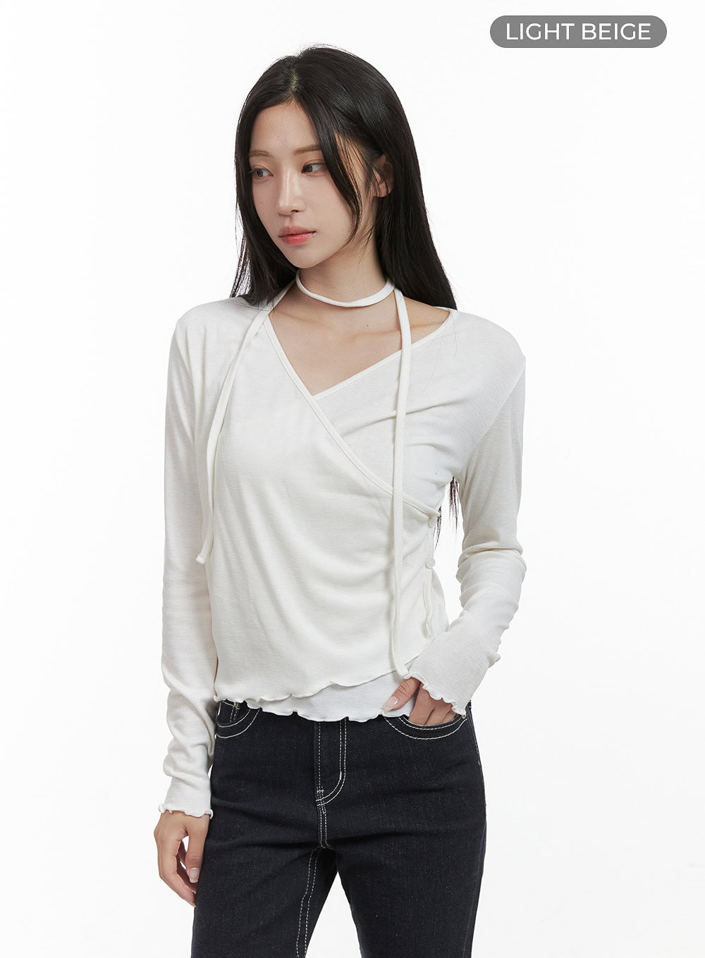 Elegant Buttoned Wrap Long Sleeve Top CS430