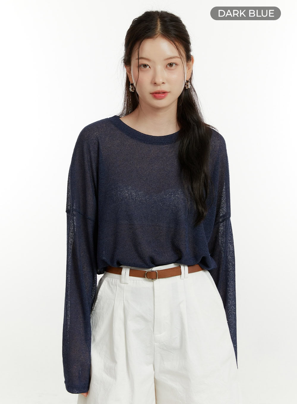 Solid Sheer Long Sleeve Top OU419