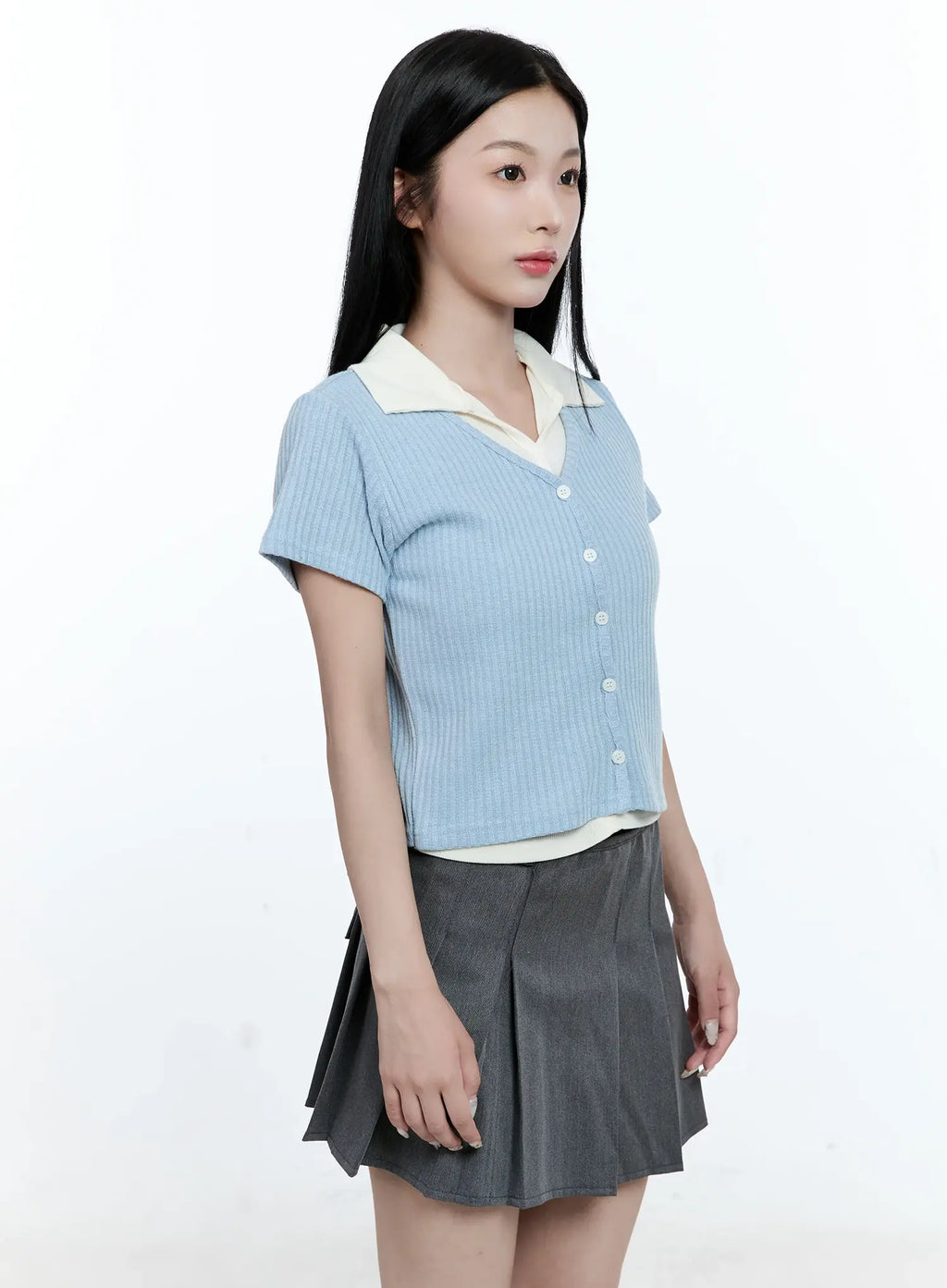 Layered-Collar Cardigan Tee CG511