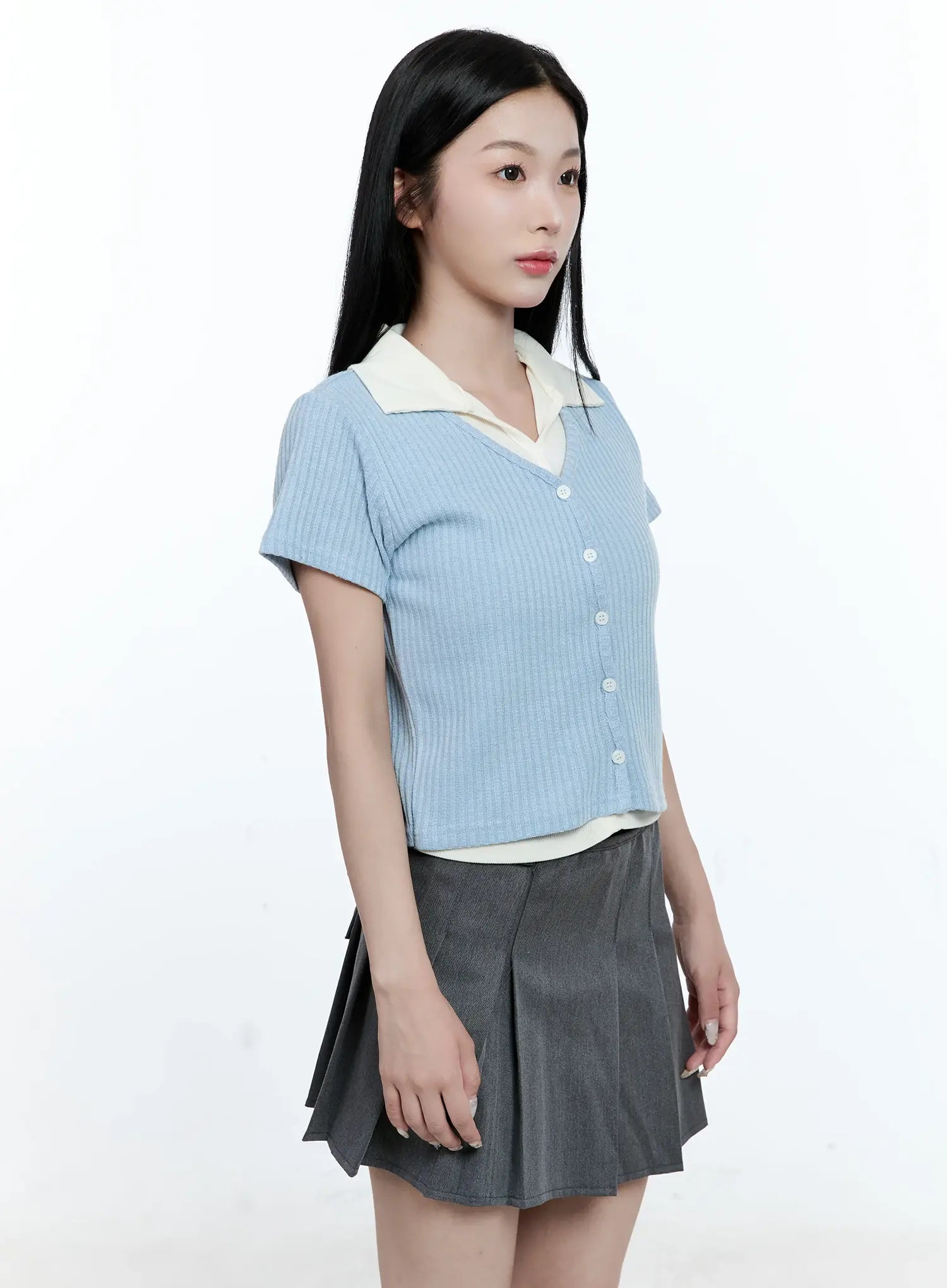 Layered-Collar Cardigan Tee CG511