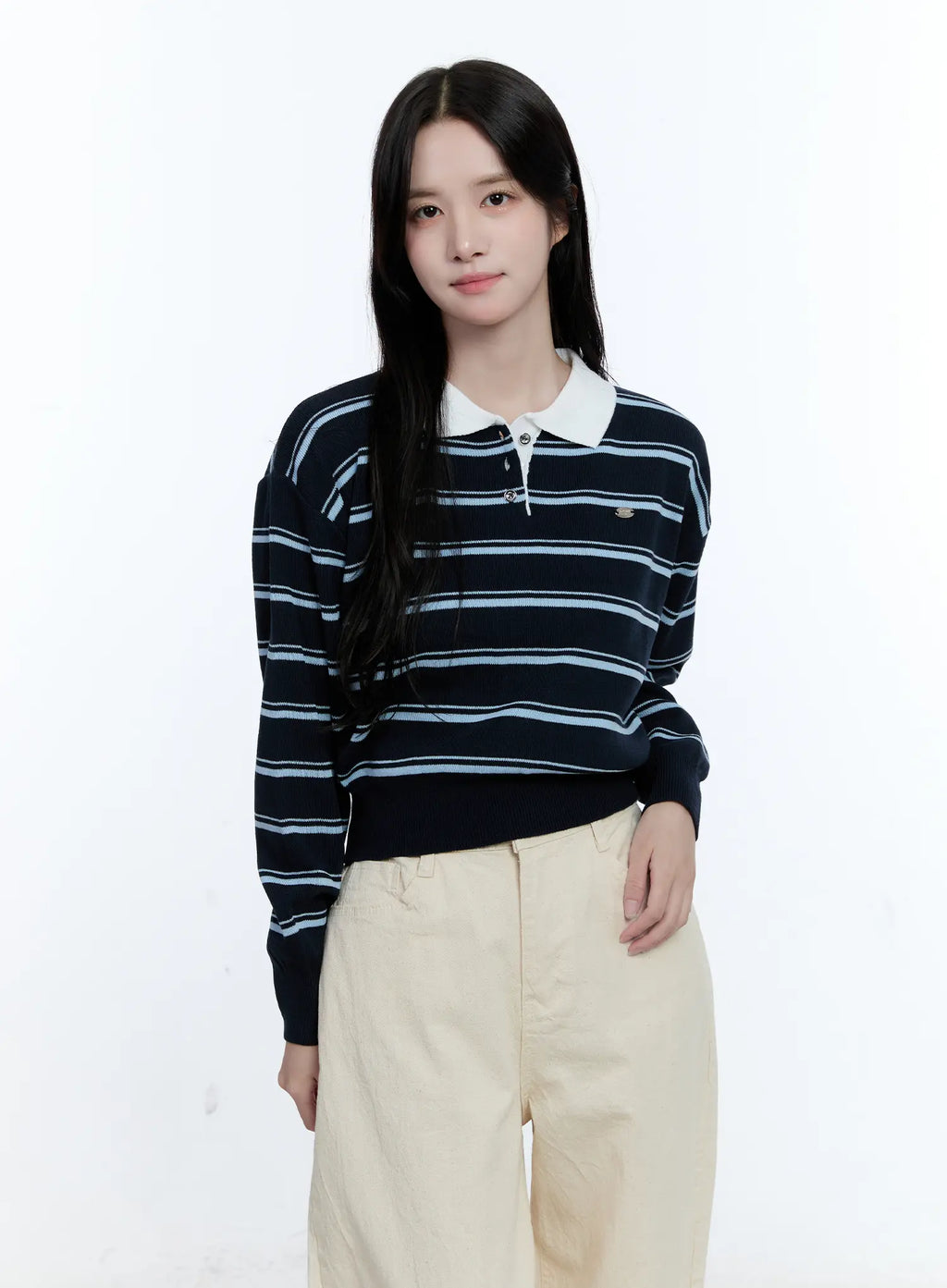 Striped Collared Long Sleeve Top CG513