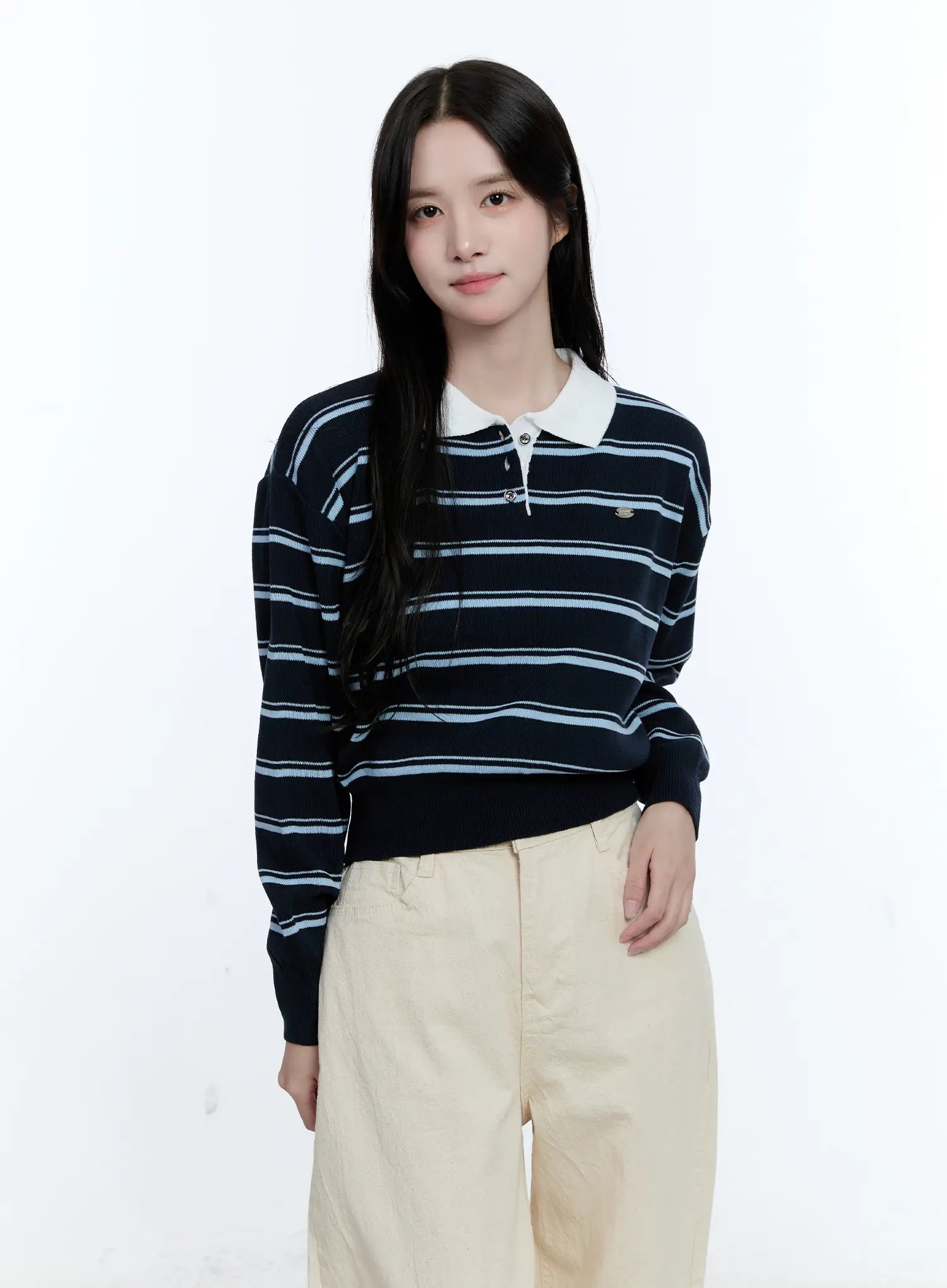 Striped Collared Long Sleeve Top CG513