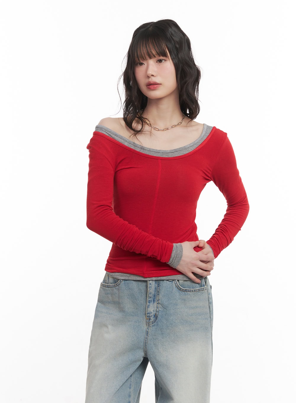 Wool-Blend One-Shoulder Long Sleeve Top CM520