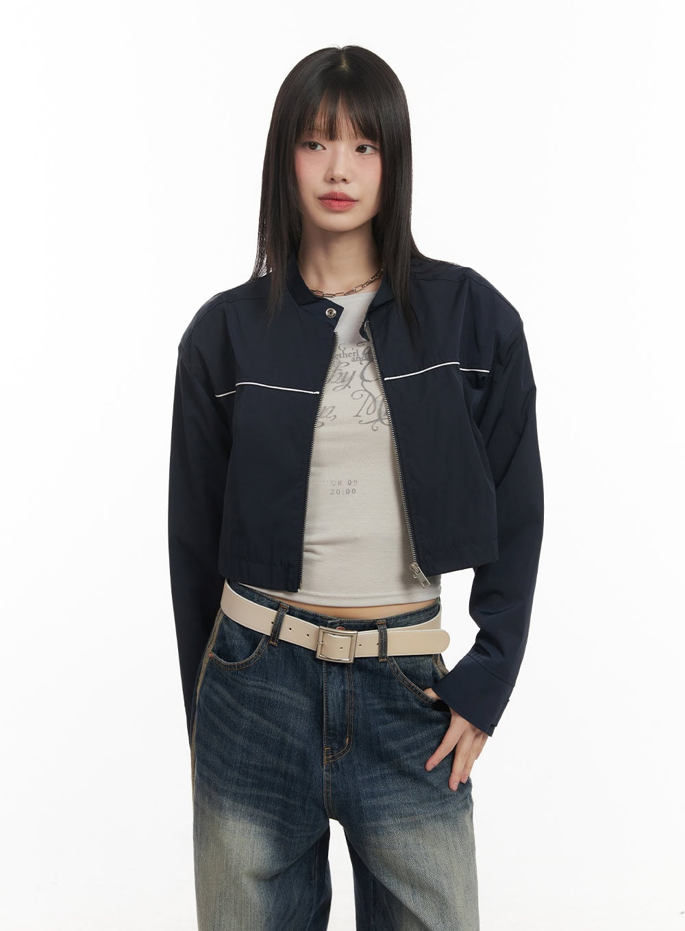 Nylon Zip-Up Cropped Jacket CF518