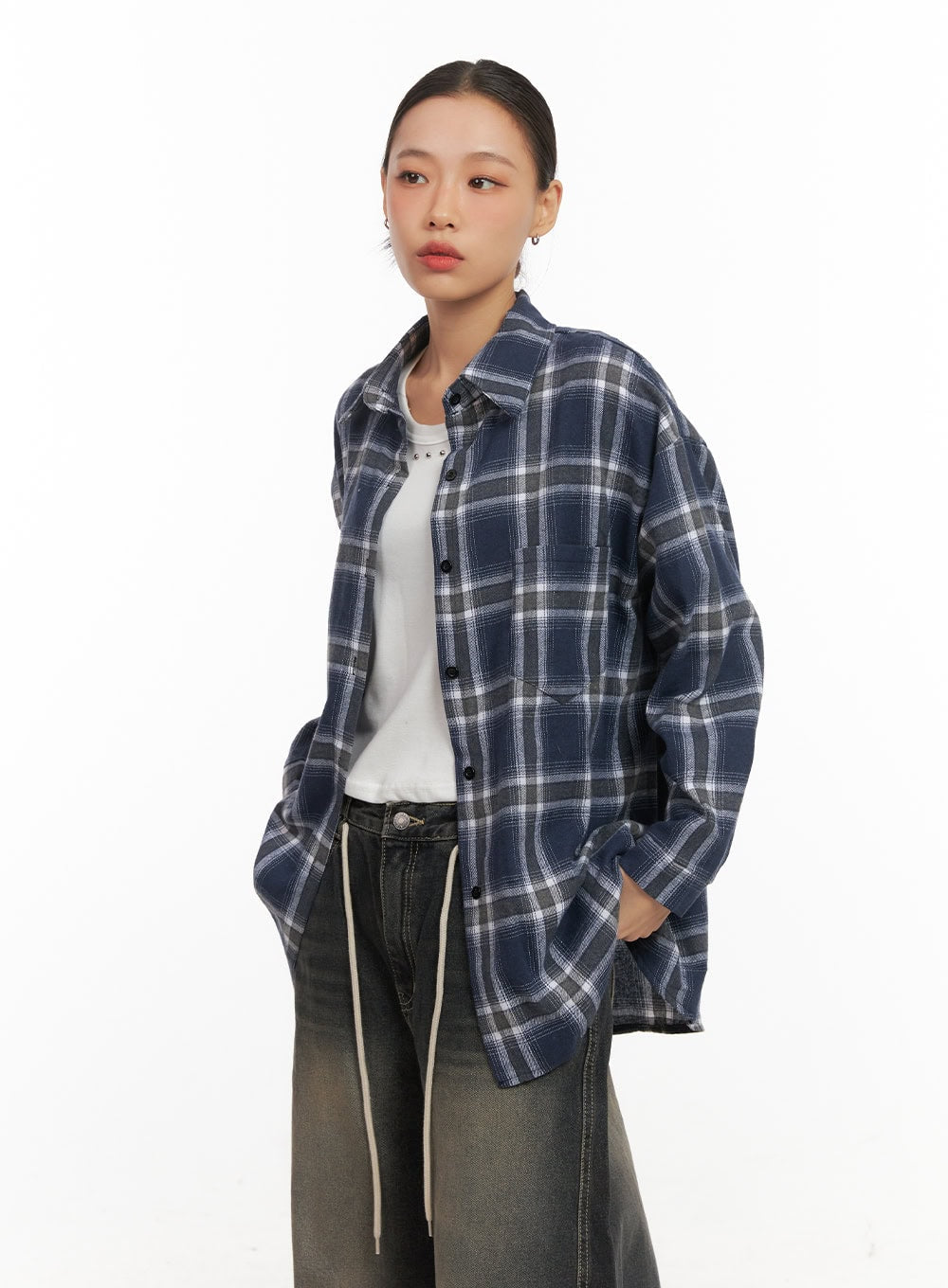 Checkered Collared Button-Up Blouse CD410