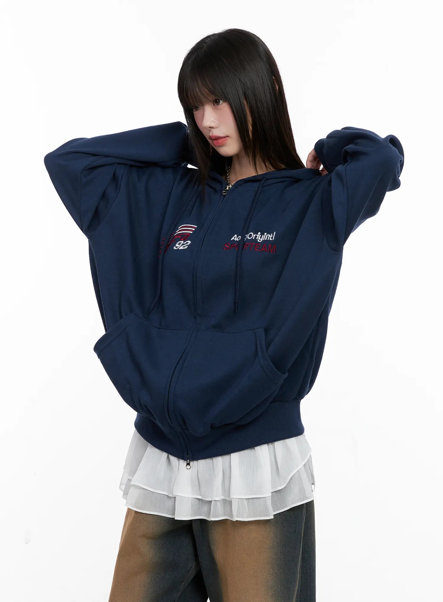 Oversized Graphic Zip-Up Hoodie CG519