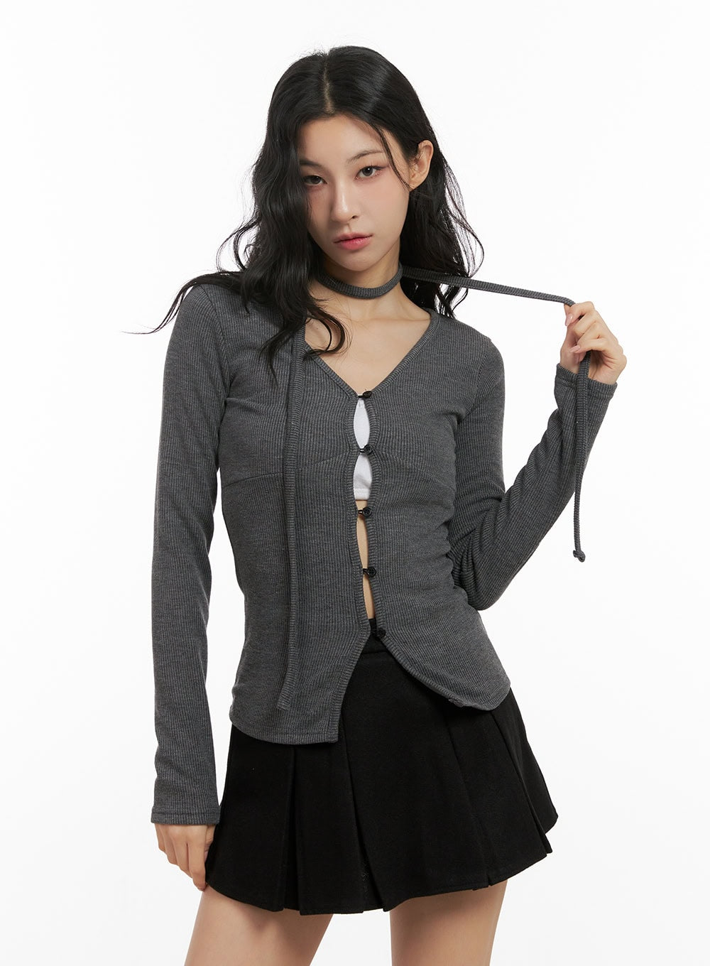 Buttoned V-Neck Slim-Fit Cardigan CN416