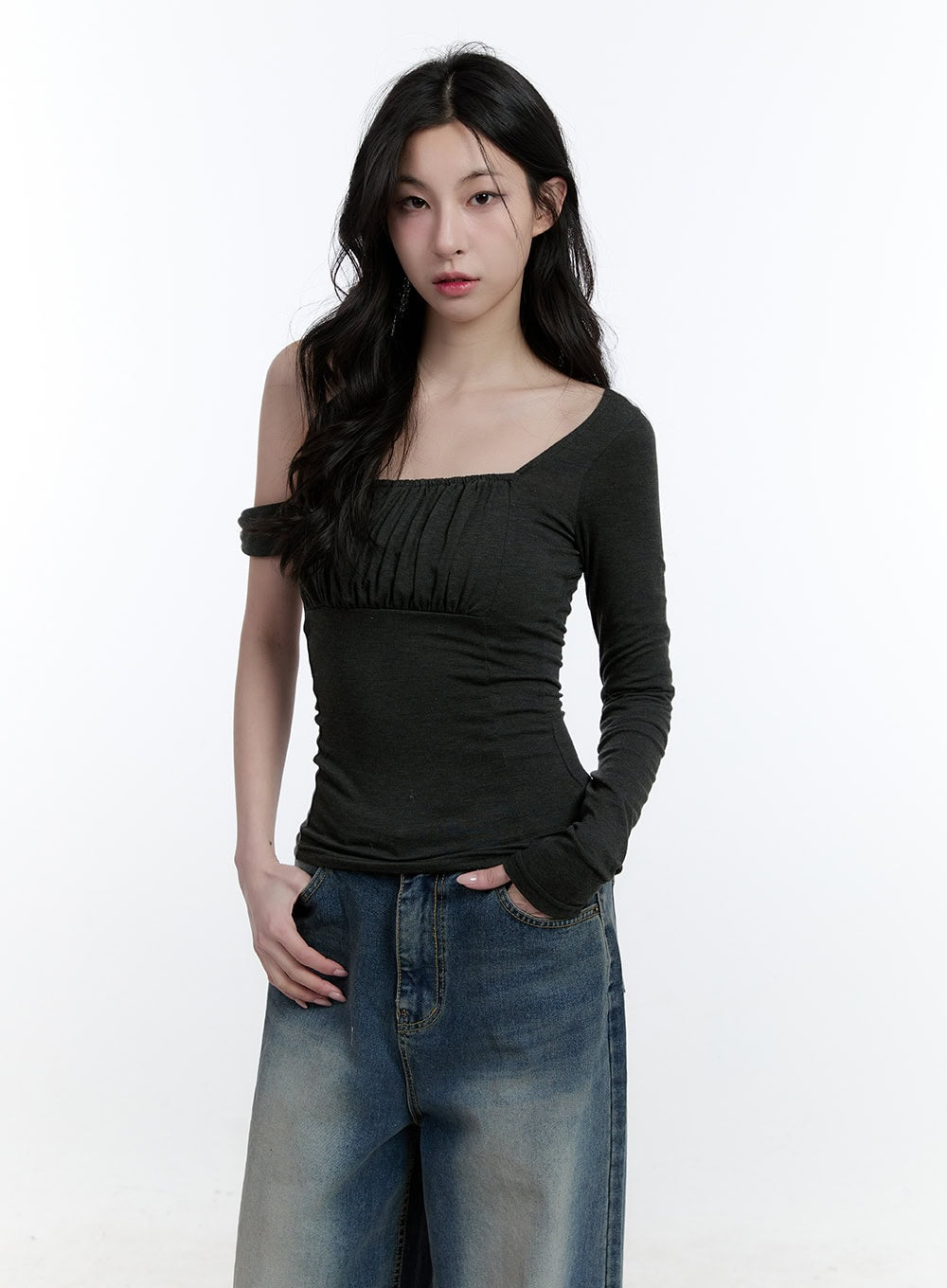 One-Shoulder Asymmetric Shirred Top CJ520