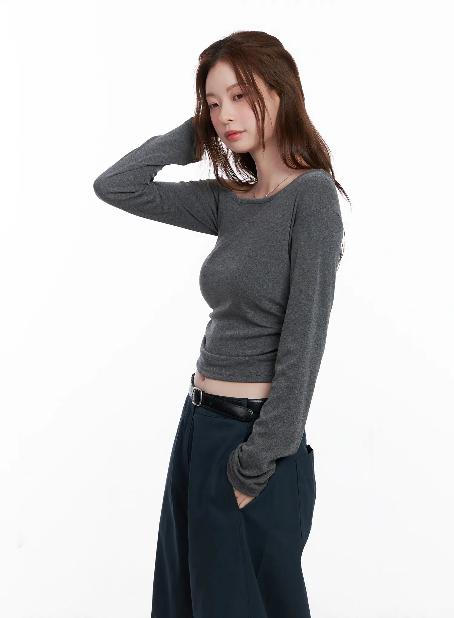 Asymmetric Off-Shoulder Ruched Top CG521