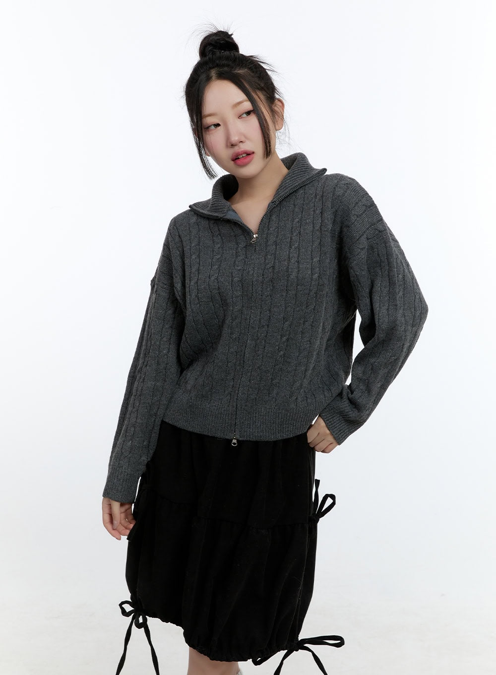 Cable Knit Zip Up Cardigan CD420