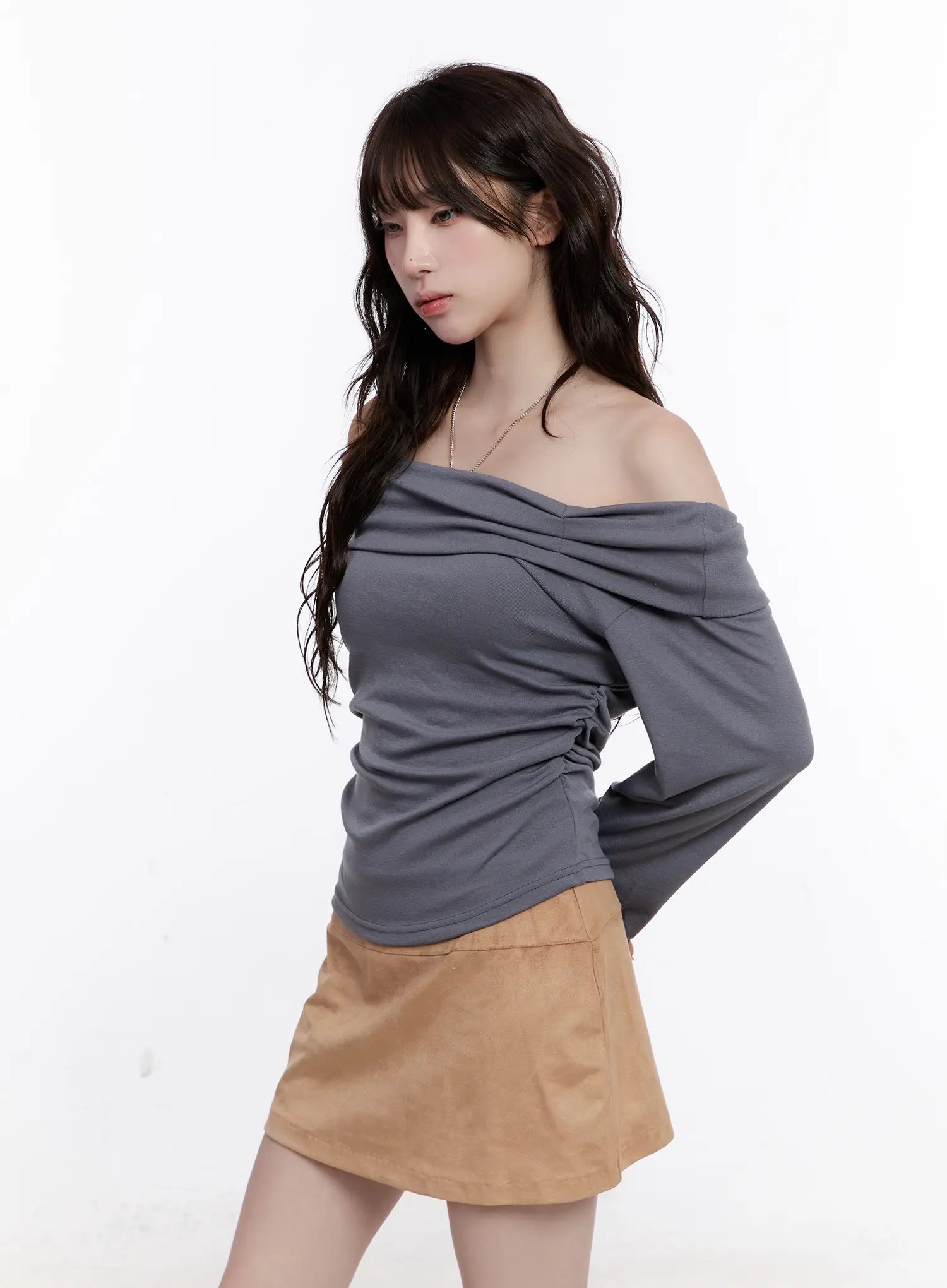 Shirred Off-Shoulder Long Sleeve Top CO501