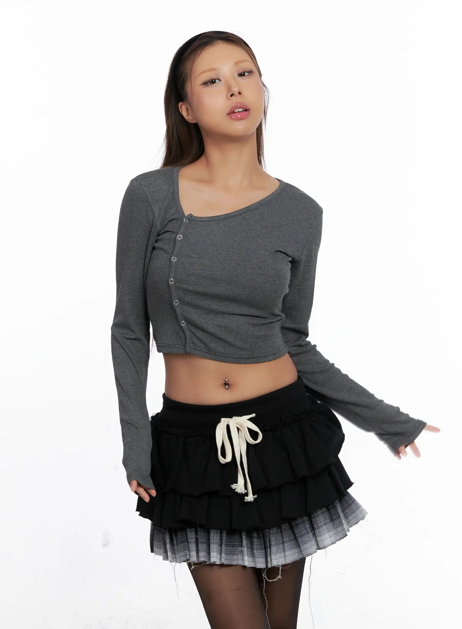 Asymmetric Button Ribbed Crop Top CS524