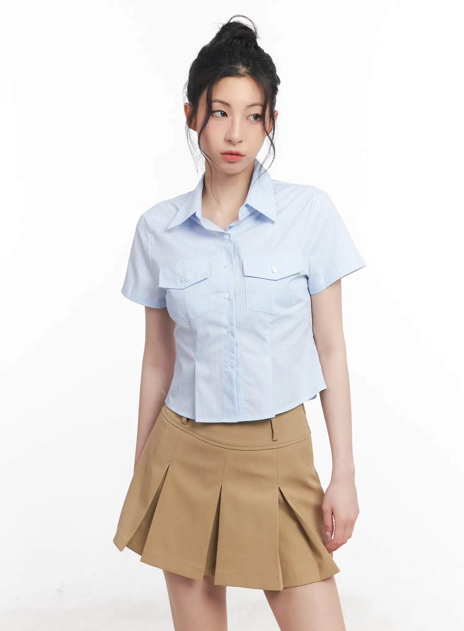 Slim-Fit Cropped Button-Up Shirt CU511