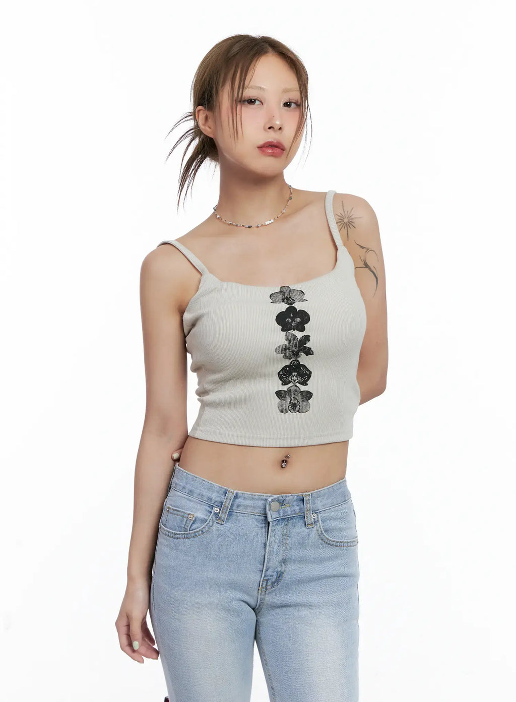 Floral Graphic Ribbed Tank Top CL510