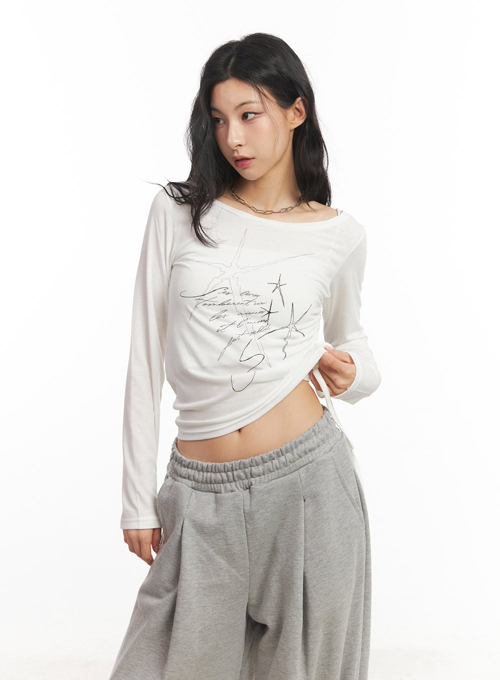 Graphic Shirred Crop Top CA504