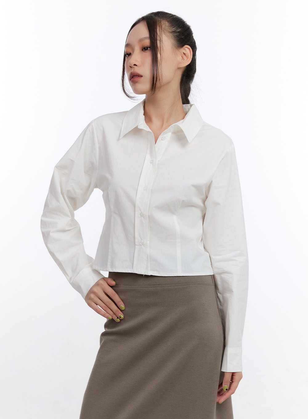 Cotton Pintuck Crop Shirt CN401