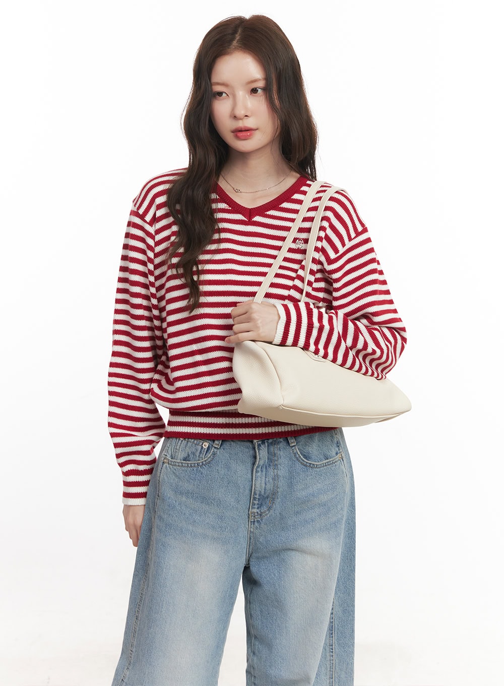 Sweet Apple Stripe V-Neck Sweater CA501