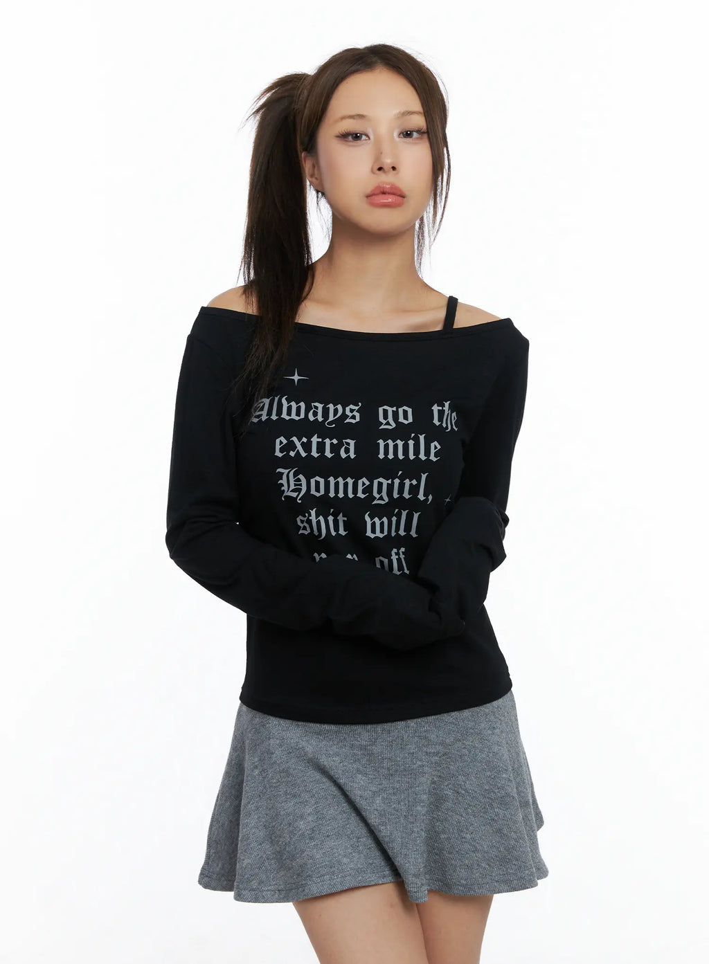 Graphic Off-Shoulder Long Sleeve Top CS505